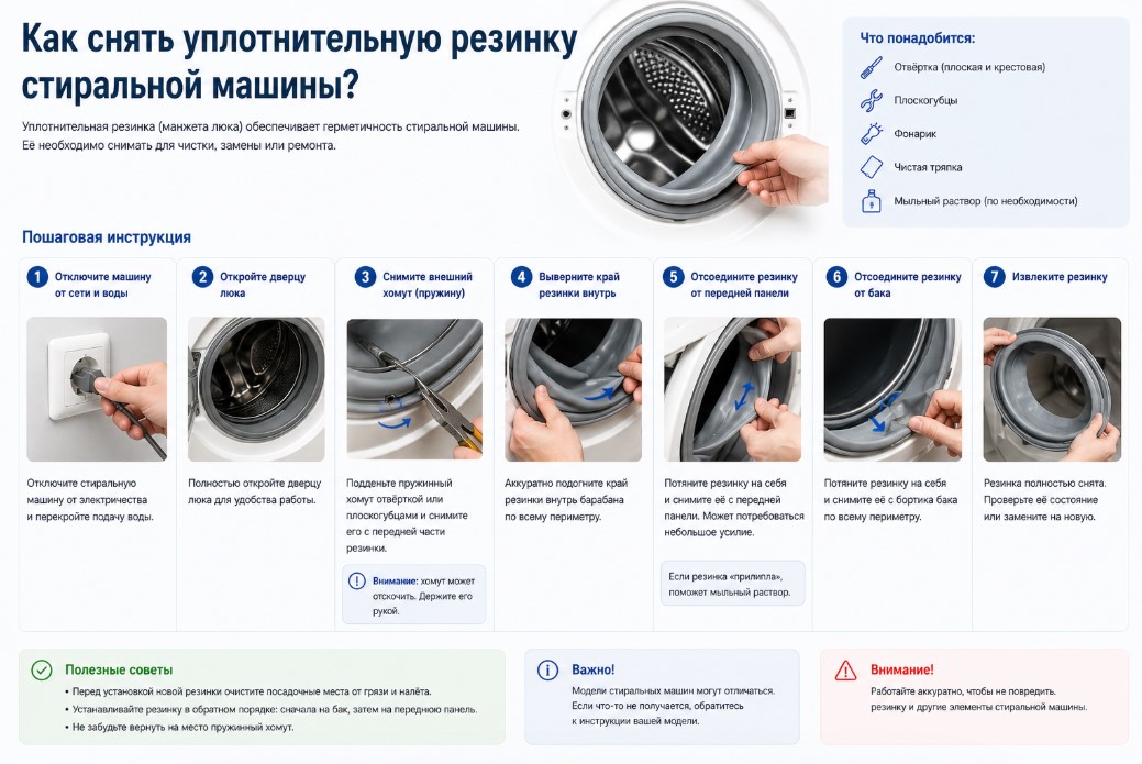 Как снять уплотнительную резинку стиральной машины?