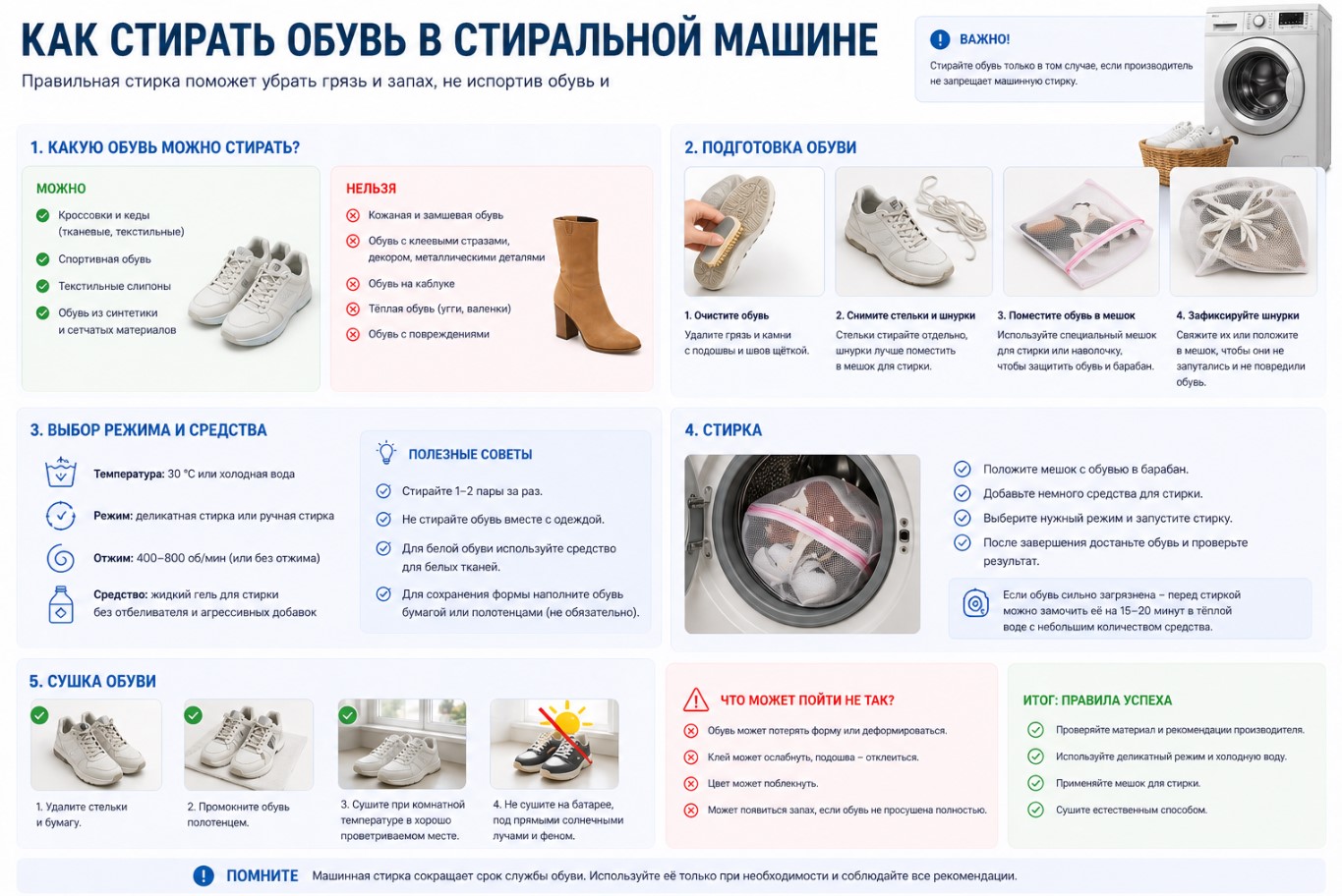 Как стирать обувь в стиральной машине