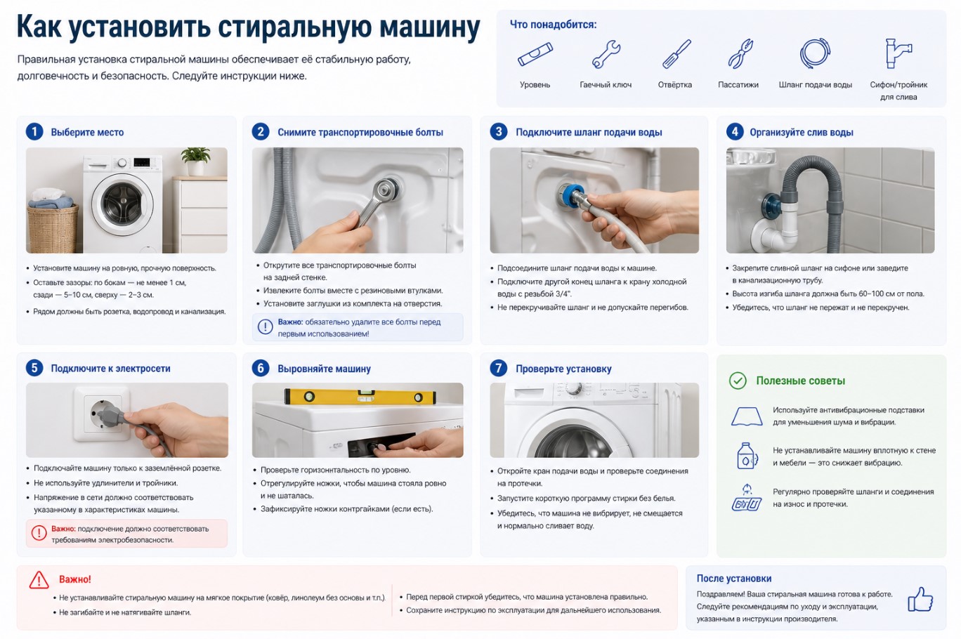 Как установить стиральную машину