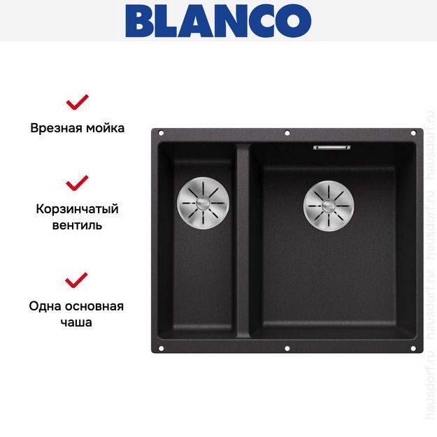 Мойка BLANCO SUBLINE 340/160-U Silgranit антрацит, чаша справа (фото 8) Мойка BLANCO SUBLINE 340/160-U Silgranit антрацит, чаша справа (preview 8)
