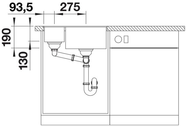 Мойка BLANCO SUBLINE 340/160-U Silgranit антрацит, чаша справа (фото 6) Мойка BLANCO SUBLINE 340/160-U Silgranit антрацит, чаша справа (preview 6)