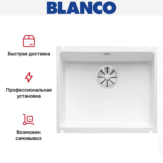 Мойка Blanco SUBLINE 500-U керамика отводная арматура InFino® глянцевый белый (preview 6)