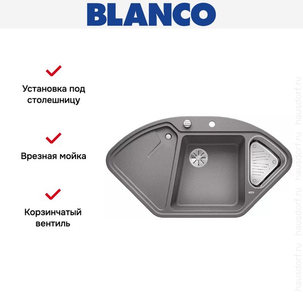 Мойка Blanco DELTA II SILGRANIT клапан-автомат InFino® алюметаллик (preview 3)