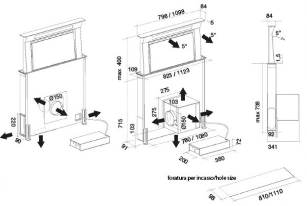 Встраиваемая вытяжка Falmec Down Draft 120 vetro ECP white (preview 5)
