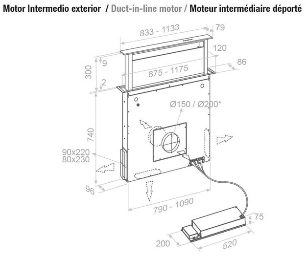 Встраиваемая в столешницу вытяжка Pando E-320/90 IX-CR.TOUCH V.1200 (preview 3)