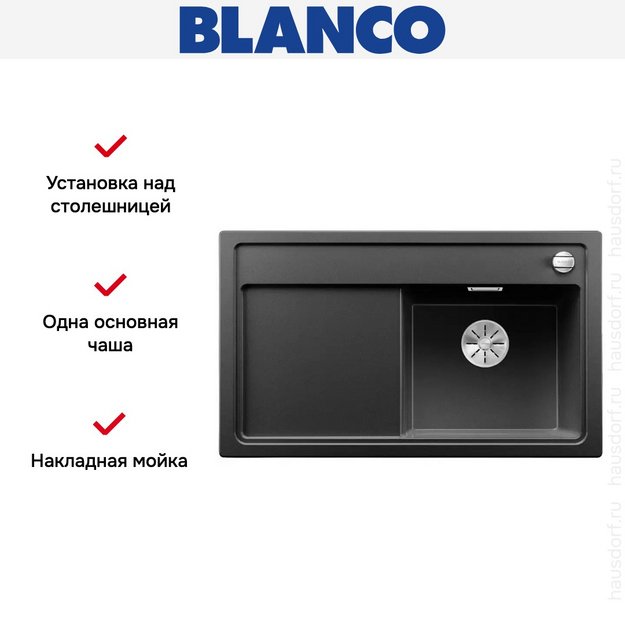 Мойка Blanco ZENAR 45S чаша справа клапан-автомат InFino антрацит (preview 2)