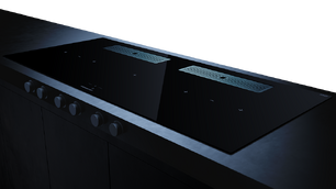 Индукционная варочная поверхность с вытяжкой Kuppersbusch с чёрными ручками KMI 12850.0 SR-S Stainless steel фото 3 в Екатеринбурге