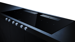 Индукционная варочная поверхность с вытяжкой Kuppersbusch KMI 12850.0 SR-E Silver Chrome фото 3 в Екатеринбурге