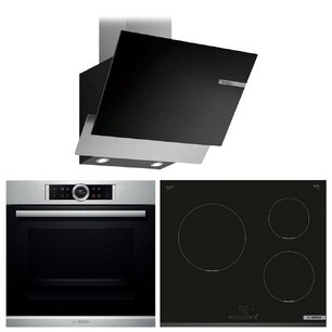 Bosch (варочная панель PUC631BB5E + духовой шкаф HBG 634BS1 + вытяжка DWK66AJ60T) фото в Екатеринбурге