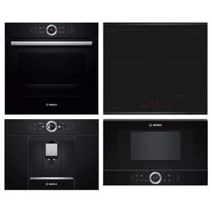 Bosch (варочная панель PVQ695HC1Z + духовой шкаф HBG633BB1 + микроволновая печь BFR634GB1 + кофемашина CTL636EB6) фото в Екатеринбурге